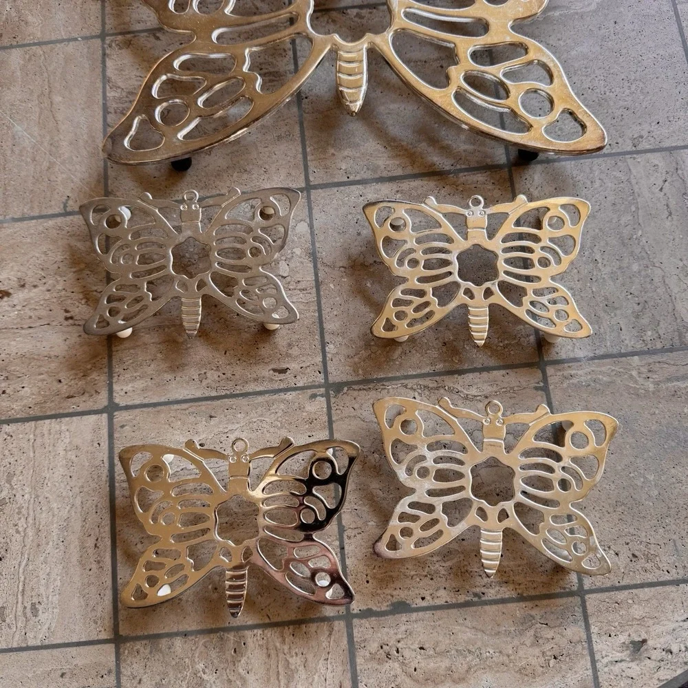 Leonard Trivet Set Butterfly SilverPlated Hot Plate Coasters Vintage Cottagecore - Picture 2 of 11
